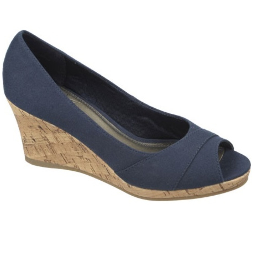 Lifestride Radius Wedge Peep Toe Sandal Navy Sz 5